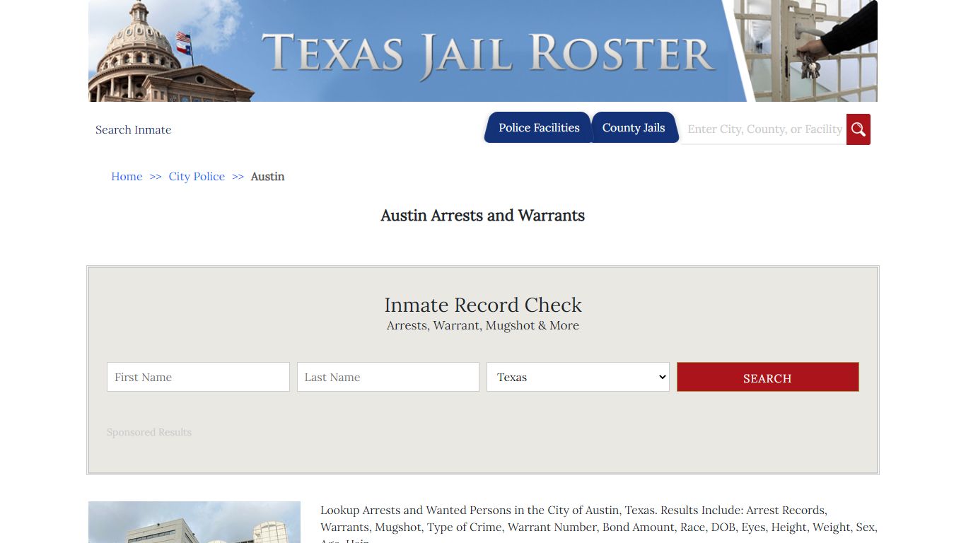 Austin Arrests and Warrants | Jail Roster Search